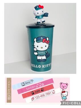 Hello Kitty Seattle Mariners refillable stadium drink cup mascot topper & label